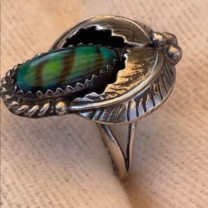 Sterling Silver Green Abalone Teardrop Ring